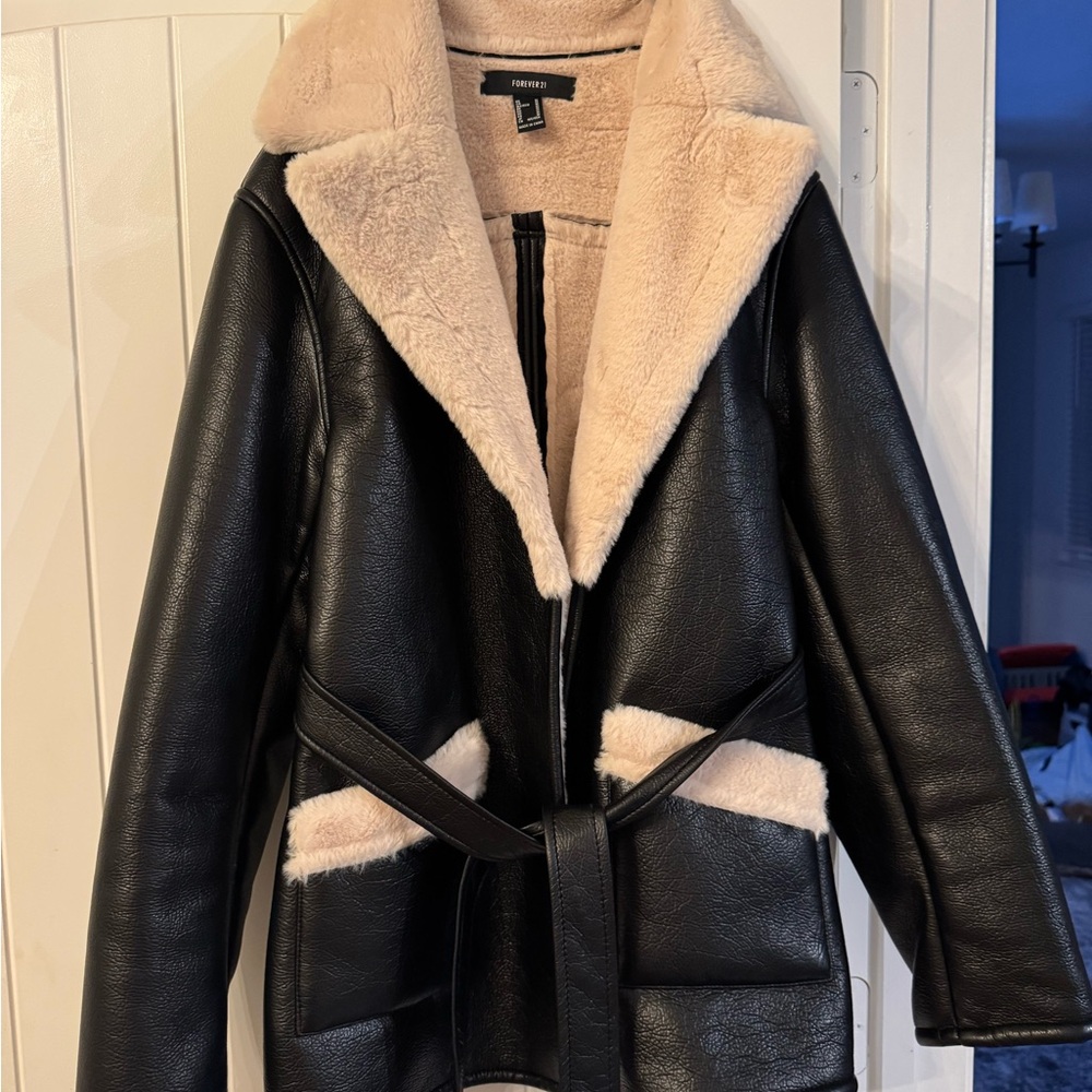 Faux Shearling Lined Black Jacket - image 1